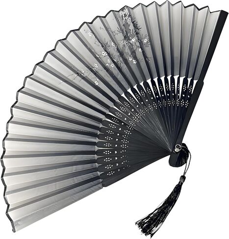 2025 New Folding Hand Fans, 8.4" Mysterious Oriental Stylish Vintage Bamboo Silk Fan. Ideal for Dancing, Party, Home Decor and Events （ 1Pack, Black in Kuwait