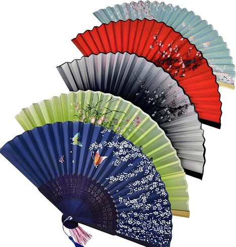 2025 New Folding Hand Fans, 8.4" Mysterious Oriental Stylish Vintage Bamboo Silk Fan. Ideal for Dancing, Party, Home Decor and Events （ 1Pack, Black in Kuwait