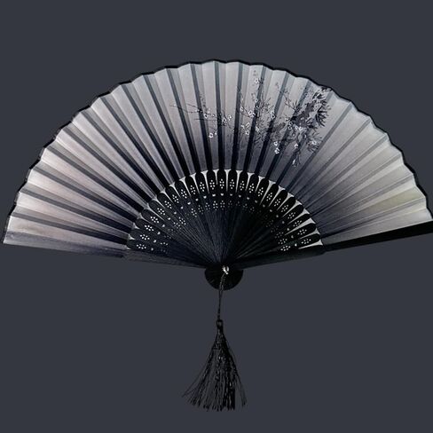 2025 New Folding Hand Fans, 8.4" Mysterious Oriental Stylish Vintage Bamboo Silk Fan. Ideal for Dancing, Party, Home Decor and Events （ 1Pack, Black in Kuwait