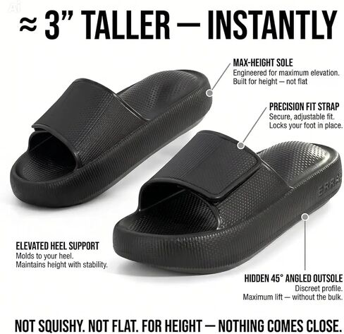 ICONIC Men’s Height Boosting Slides — Up to ≈3" Taller Instantly | Built for Maximum Height | One of the Tallest Available | Not Squishy. Not Flat. | Adjustable Strap | Height Advantage Anywhere — Pool, Beach, Indoors, Outdoors, Travel in Kuwait