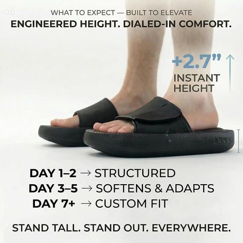 ICONIC Men’s Height Boosting Slides — Up to ≈3" Taller Instantly | Built for Maximum Height | One of the Tallest Available | Not Squishy. Not Flat. | Adjustable Strap | Height Advantage Anywhere — Pool, Beach, Indoors, Outdoors, Travel in Kuwait