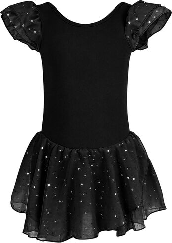 Toddler Ballet Leotard for Girls Dance Costume Flutter Sleeve Sparkle Skirt U-Back for Practice in Saudi Arabia