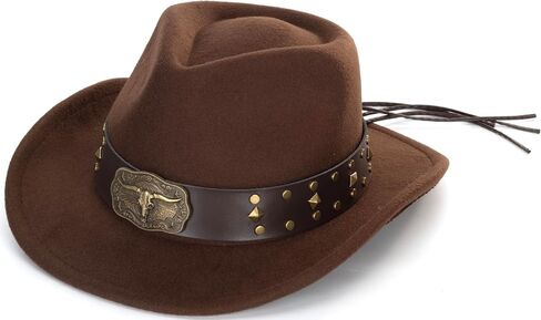Kids Western Cowboy Hat Wide Brim for Boys Girls - Felt Vintage Jazz Fedora Cowgirl Hats for Kids 3-7Years in Kuwait
