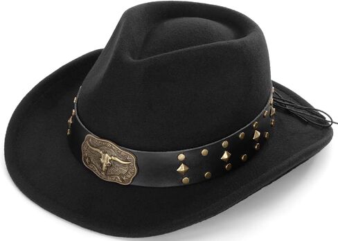 Kids Western Cowboy Hat Wide Brim for Boys Girls - Felt Vintage Jazz Fedora Cowgirl Hats for Kids 3-7Years in Kuwait