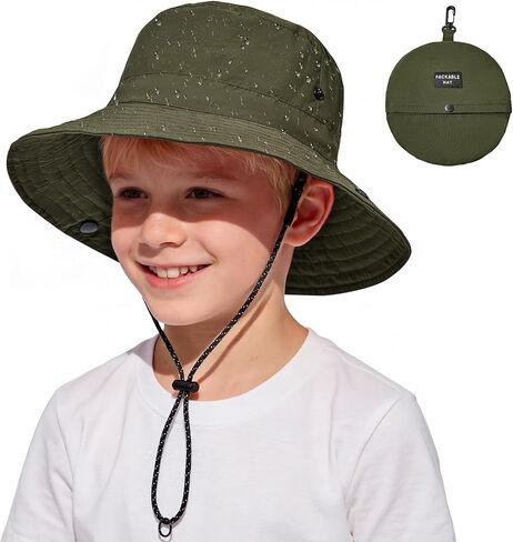 American Trends Waterproof Kids Bucket Hat, UPF 50+ Packable Swim Travel Safari Hat Boys Girls with Strap 6-12 Years in Kuwait