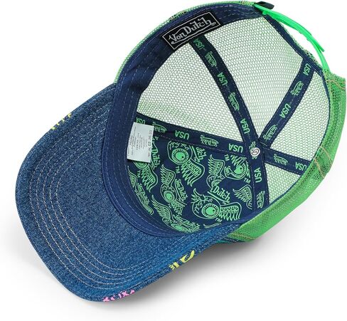 Von Dutch Kids Denim Trucker Hat | Adjustable Mesh Snapback with Logo Patch & Breathable Back | One Size Fits Most in Kuwait