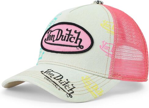 Von Dutch Kids Denim Trucker Hat | Adjustable Mesh Snapback with Logo Patch & Breathable Back | One Size Fits Most in Kuwait