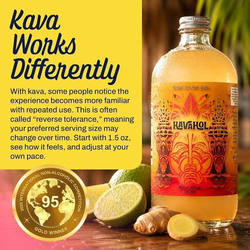 مشروب الكافا، زنجبيل ناري بروح الكافا غير كحولي، 0.0% ABV، مستخلص الكافا النبيل 250 مجم لكل وجبة (10 حصص، 16 أونصة سائلة) in Kuwait