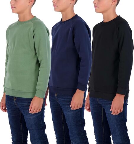Real Essentials 3 Pack Boys' Fleece Crew Neck Long Sleeve Sweatshirt - Soft Pullover Sweaters for Youth Kids Boys & Girls in Saudi Arabia