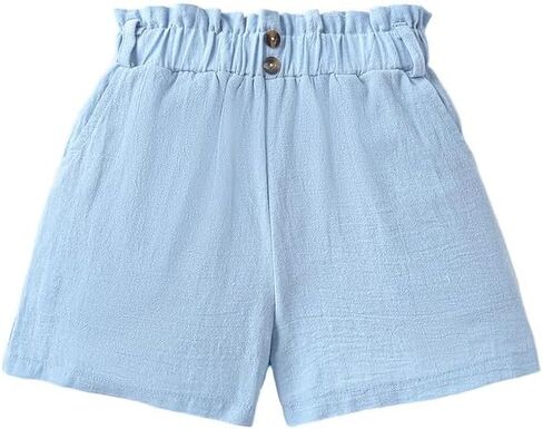 Girls Shorts Summer Casual Elastic Waist Shorts with Pockets 4Y-12Y in Saudi Arabia