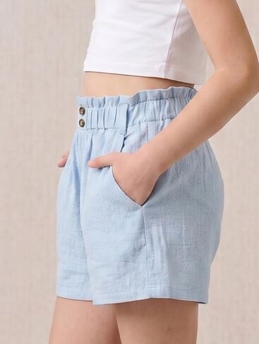 Girls Shorts Summer Casual Elastic Waist Shorts with Pockets 4Y-12Y in Saudi Arabia