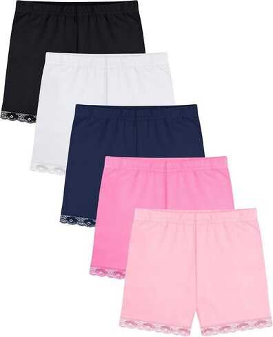 FEQO 5 Pack Girls Lace Bike Shorts Dance Undershorts Cotton Cartwheel Shorts for Sports Underdress in Kuwait