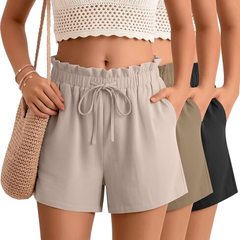 Yooo's Vivi 3 Pack Girls Shorts Kids Ruffled Wide Leg Shorts High Waisted Drawstring Casual Summer Clothes with Pockets 5-14Y in Kuwait