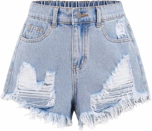 Girls Ripped Jean Shorts Straight Leg High Waisted Denim Shorts with Pockets in Kuwait