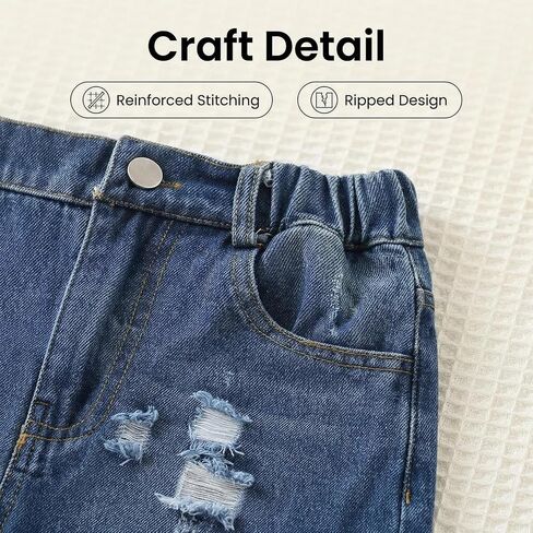Girls' Distressed Denim Bermuda Shorts - Relaxed Fit Knee-Length Jean Shorts for Casual Daily Wear in Kuwait