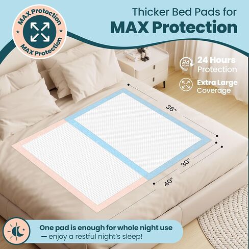 MKISS Extra Large Bed Pads with Adhesive Strips 40" x 36" 25 Count Super Absorbent Thicker Disposable Underpads Heavy Duty Incontinence Pads for Adults & Senior, Kids, Chucks Pee Pads for Training Pad in Saudi Arabia