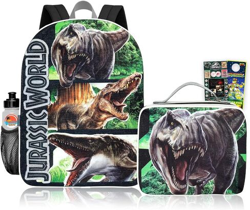 Jurassic World Backpack with Lunch Box - Bundle with Dinosaur Backpack, T-Rex Lunch Bag, Water Bottle, Stickers, More | Jurassic World School Bag with Lunchbox Set in Saudi Arabia