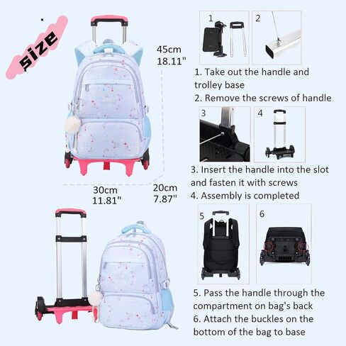 Pink Star Print Rolling Backpack for Girls Kids Backpack with Wheels Roller Bookbag Preschool Trolley School Bag Wheeled Bag in Saudi Arabia