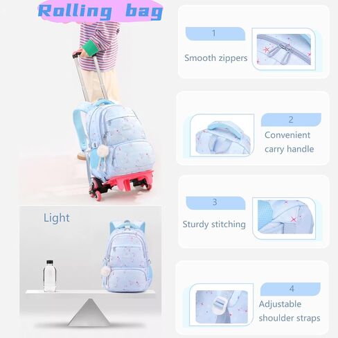 Pink Star Print Rolling Backpack for Girls Kids Backpack with Wheels Roller Bookbag Preschool Trolley School Bag Wheeled Bag in Saudi Arabia