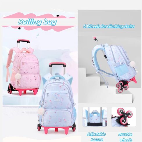 Pink Star Print Rolling Backpack for Girls Kids Backpack with Wheels Roller Bookbag Preschool Trolley School Bag Wheeled Bag in Saudi Arabia