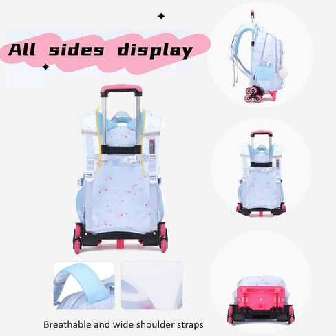 Pink Star Print Rolling Backpack for Girls Kids Backpack with Wheels Roller Bookbag Preschool Trolley School Bag Wheeled Bag in Saudi Arabia