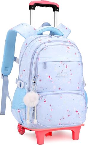 Pink Star Print Rolling Backpack for Girls Kids Backpack with Wheels Roller Bookbag Preschool Trolley School Bag Wheeled Bag in Saudi Arabia