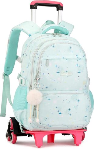 Pink Star Print Rolling Backpack for Girls Kids Backpack with Wheels Roller Bookbag Preschool Trolley School Bag Wheeled Bag in Saudi Arabia