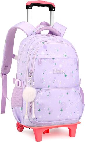 Pink Star Print Rolling Backpack for Girls Kids Backpack with Wheels Roller Bookbag Preschool Trolley School Bag Wheeled Bag in Saudi Arabia