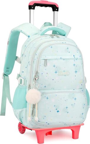 Pink Star Print Rolling Backpack for Girls Kids Backpack with Wheels Roller Bookbag Preschool Trolley School Bag Wheeled Bag in Saudi Arabia