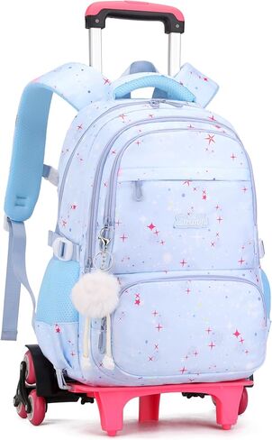 Pink Star Print Rolling Backpack for Girls Kids Backpack with Wheels Roller Bookbag Preschool Trolley School Bag Wheeled Bag in Saudi Arabia