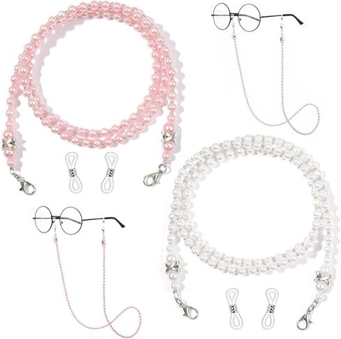2Pcs Eyeglasses Chains for Women Stylish Pearl Glasses Chain Eye Glass Chain Beaded Eyeglass Chains Sunglasses Strap Eyeglasses Eyewear Necklace Holder for Women Old Lady (White Pink) in Kuwait