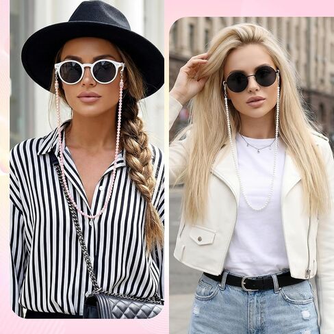 2Pcs Eyeglasses Chains for Women Stylish Pearl Glasses Chain Eye Glass Chain Beaded Eyeglass Chains Sunglasses Strap Eyeglasses Eyewear Necklace Holder for Women Old Lady (White Pink) in Kuwait