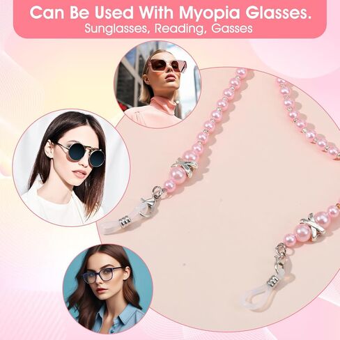 2Pcs Eyeglasses Chains for Women Stylish Pearl Glasses Chain Eye Glass Chain Beaded Eyeglass Chains Sunglasses Strap Eyeglasses Eyewear Necklace Holder for Women Old Lady (White Pink) in Kuwait