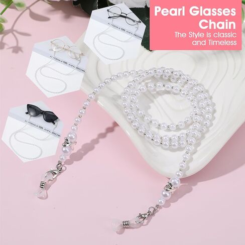 2Pcs Eyeglasses Chains for Women Stylish Pearl Glasses Chain Eye Glass Chain Beaded Eyeglass Chains Sunglasses Strap Eyeglasses Eyewear Necklace Holder for Women Old Lady (White Pink) in Kuwait