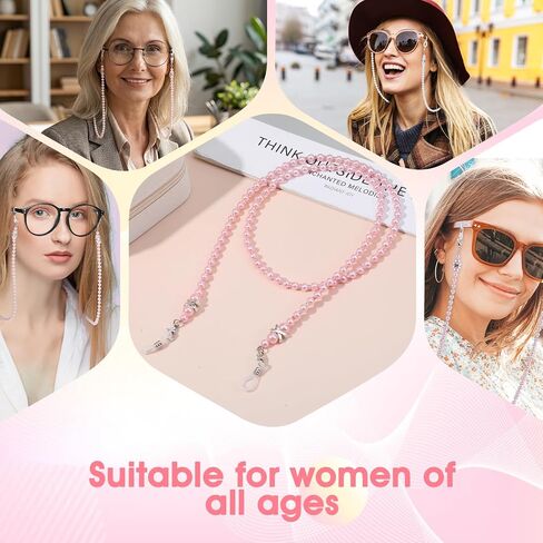 2Pcs Eyeglasses Chains for Women Stylish Pearl Glasses Chain Eye Glass Chain Beaded Eyeglass Chains Sunglasses Strap Eyeglasses Eyewear Necklace Holder for Women Old Lady (White Pink) in Kuwait