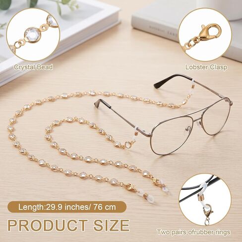 Rhinestones Beaded Eyeglass Chain for Women, Gold Eyeglasses Strap Holder Necklace Cord for Reading Glasses Sunglasses in Kuwait
