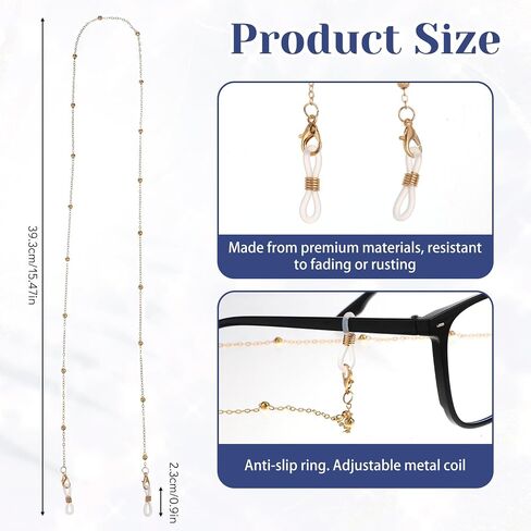 5Pcs Eyeglass Chain for Women, Adjustable Glasses Holder Neck Strap with Anti-Slip Silicone Loops, Fashion Beaded Glasses Lanyard for Reading Glasses Sunglasses, Eyewear Retainer Accessory Chain in Saudi Arabia