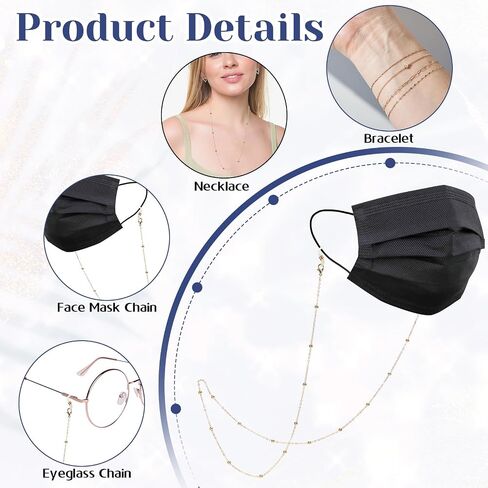 5Pcs Eyeglass Chain for Women, Adjustable Glasses Holder Neck Strap with Anti-Slip Silicone Loops, Fashion Beaded Glasses Lanyard for Reading Glasses Sunglasses, Eyewear Retainer Accessory Chain in Saudi Arabia