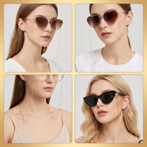 5Pcs Eyeglass Chain for Women, Adjustable Glasses Holder Neck Strap with Anti-Slip Silicone Loops, Fashion Beaded Glasses Lanyard for Reading Glasses Sunglasses, Eyewear Retainer Accessory Chain in Saudi Arabia