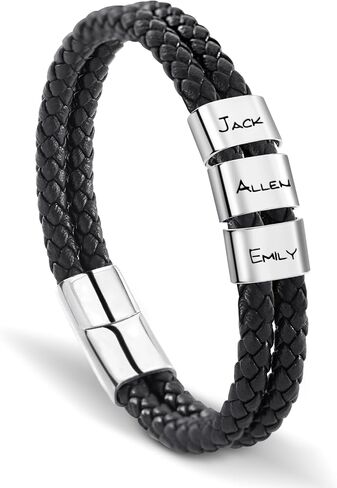 Personalized Leather Bracelets for Men Dad Gift for Fathers Day Custom Engraved Bracelets with Names Customized Gift for Boyfriend Husband in Saudi Arabia