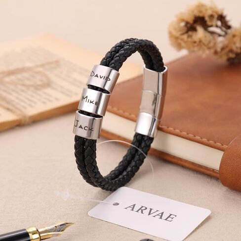 Personalized Leather Bracelets for Men Dad Gift for Fathers Day Custom Engraved Bracelets with Names Customized Gift for Boyfriend Husband in Saudi Arabia
