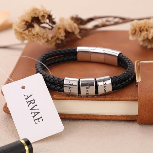Personalized Leather Bracelets for Men Dad Gift for Fathers Day Custom Engraved Bracelets with Names Customized Gift for Boyfriend Husband in Saudi Arabia