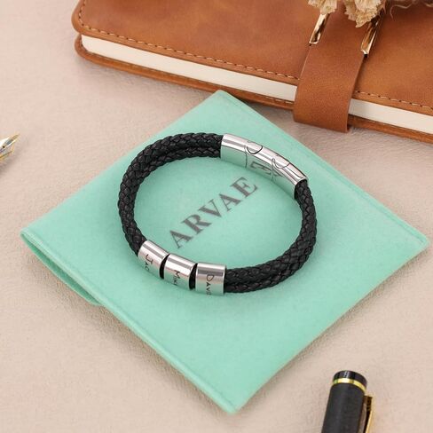 Personalized Leather Bracelets for Men Dad Gift for Fathers Day Custom Engraved Bracelets with Names Customized Gift for Boyfriend Husband in Saudi Arabia
