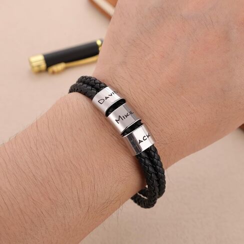 Personalized Leather Bracelets for Men Dad Gift for Fathers Day Custom Engraved Bracelets with Names Customized Gift for Boyfriend Husband in Saudi Arabia