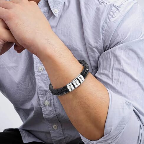 Personalized Leather Bracelets for Men Dad Gift for Fathers Day Custom Engraved Bracelets with Names Customized Gift for Boyfriend Husband in Saudi Arabia
