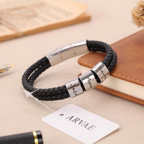 Personalized Leather Bracelets for Men Dad Gift for Fathers Day Custom Engraved Bracelets with Names Customized Gift for Boyfriend Husband in Saudi Arabia
