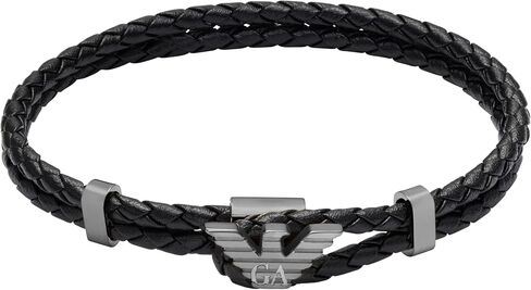 Emporio Armani Men's Gunmetal Leather ID Bracelet (Model: EGS3322060) in Kuwait