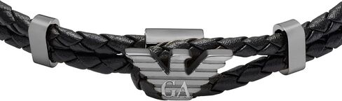 Emporio Armani Men's Gunmetal Leather ID Bracelet (Model: EGS3322060) in Kuwait