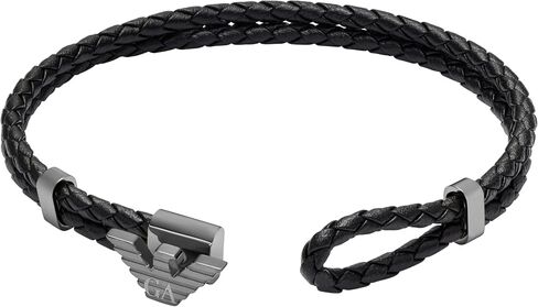 Emporio Armani Men's Gunmetal Leather ID Bracelet (Model: EGS3322060) in Kuwait