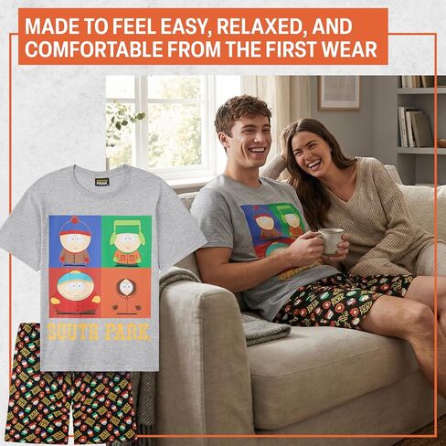 Get Trend South Park Mens Pajama Set, Soft Summer PJs, Lightweight Sleepwear, Soft, Breathable Sleep Set with Pockets, XS-3XL in Saudi Arabia